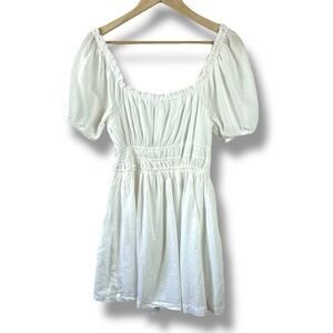 BP Women's Size M Smocked Milkmaid Mini Dress White Cotton Cottagecore Prairie